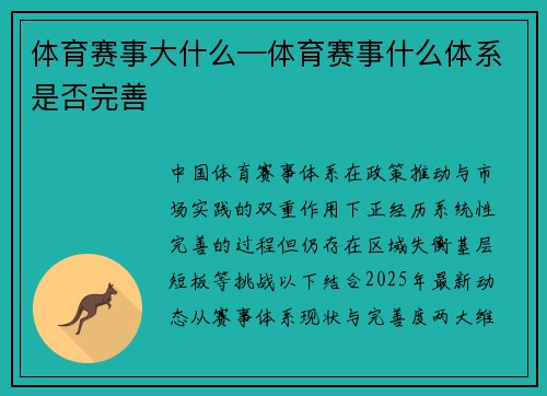 体育赛事大什么—体育赛事什么体系是否完善